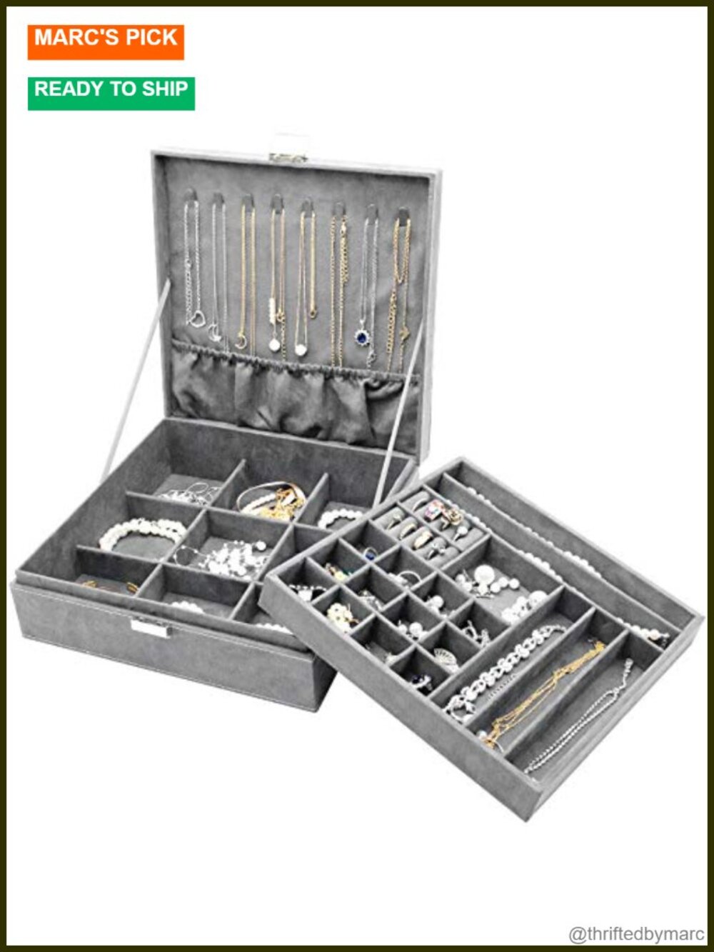 Velvet Jewelry Box Organizer 27 Compartments Necklace Hooks Women Gift
